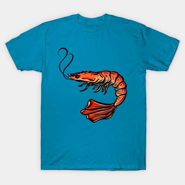 Big Red Shrimp Tail cartoon illustration T-Shirt by Squeeb Creative